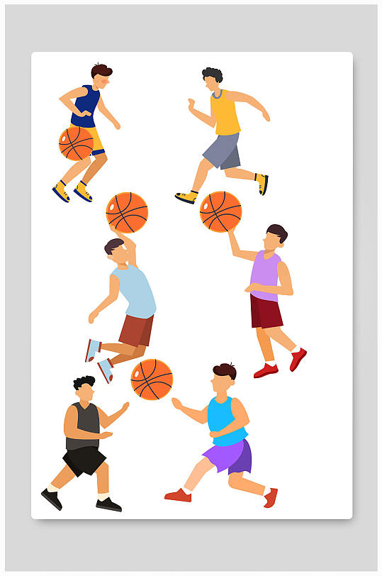 扁平化打篮球运动人物元素插画