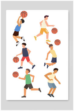 扁平化男青年打篮球运动人物元素插画