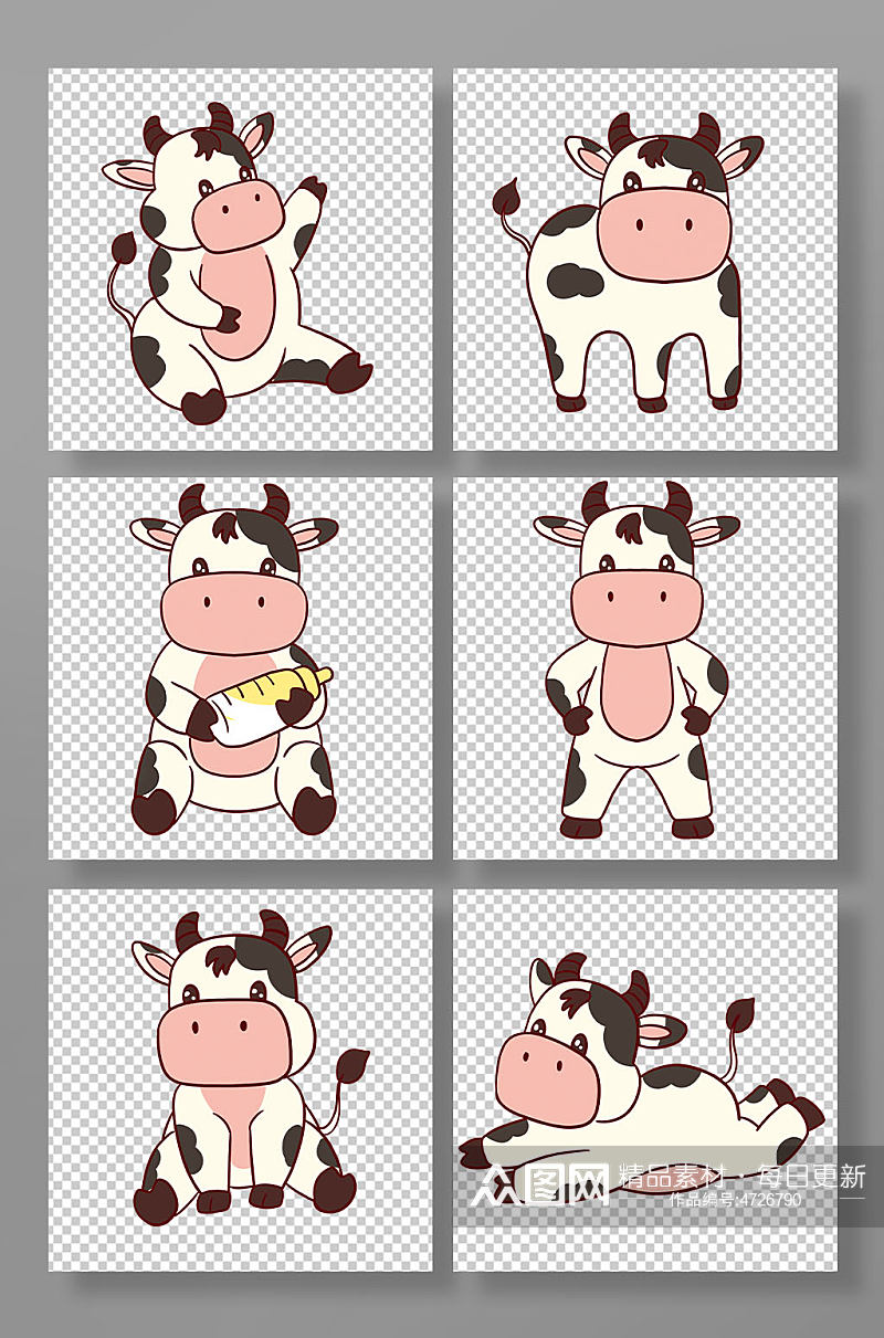 扁平化卡通奶牛动物元素插画素材