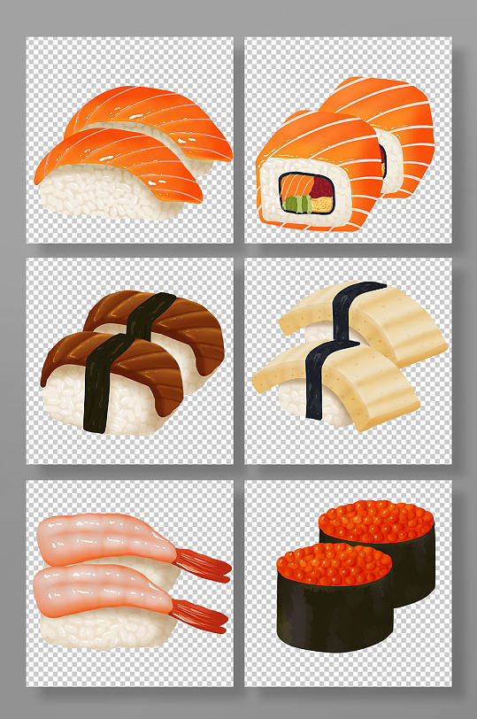 写实手绘寿司日料美食元素插画