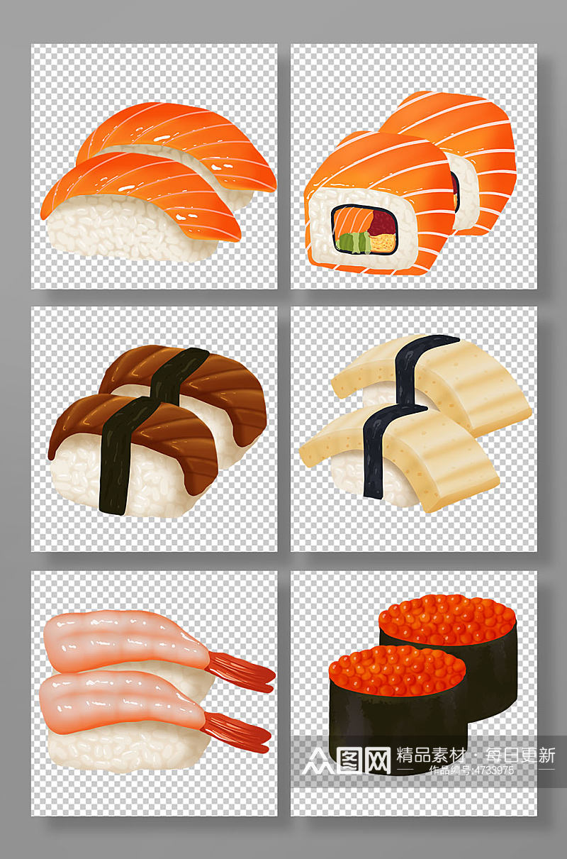 写实手绘寿司日料美食元素插画素材