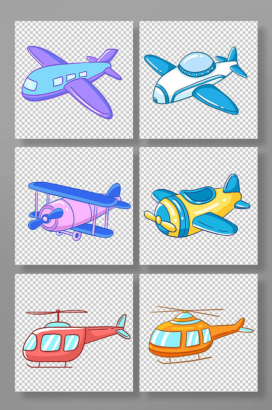 卡通手绘飞机交通工具元素插画-众图网