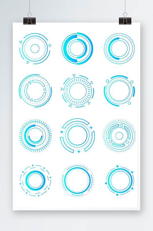 蓝色矢量科技科幻圆形边框元素-众图网