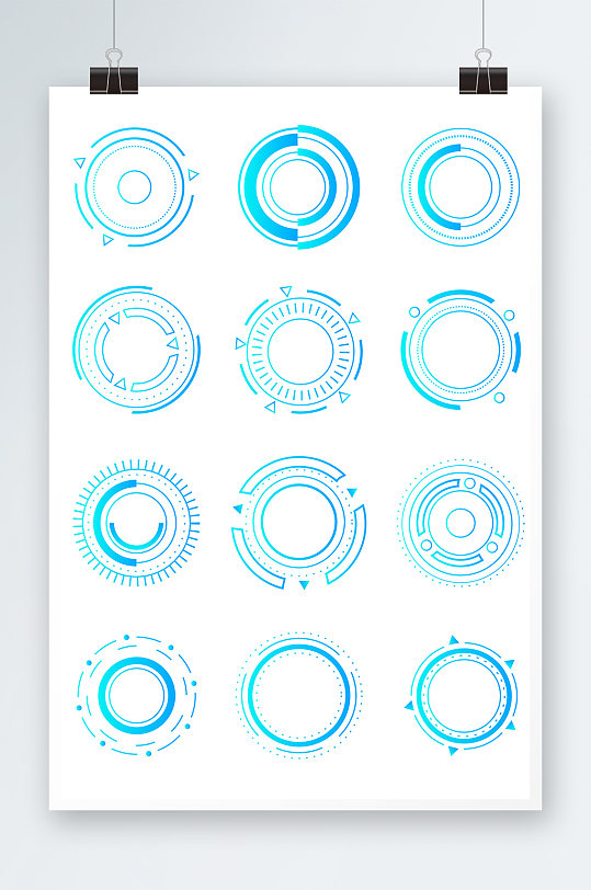 蓝色矢量科技科幻圆形边框元素