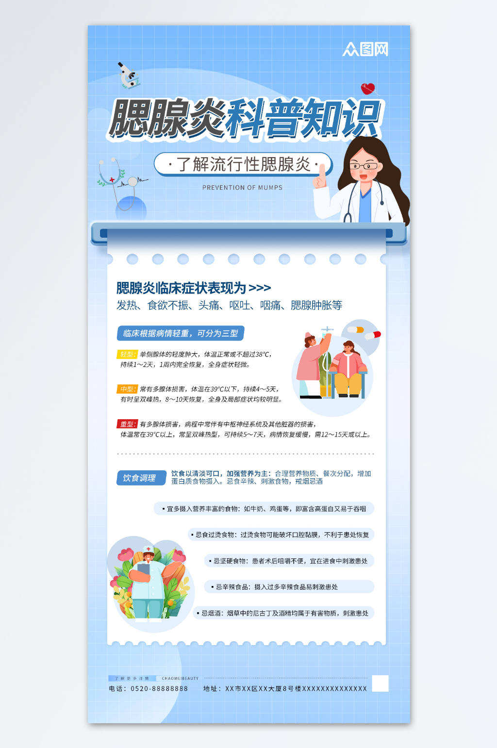 腮腺炎科普知识插画素材