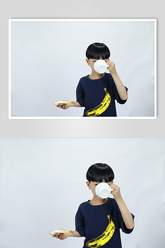 早餐面包牛奶男孩学生儿童节人物摄影照片