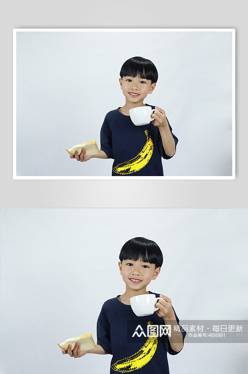 吃早餐牛奶面包男孩学生儿童节人物摄影照片素材