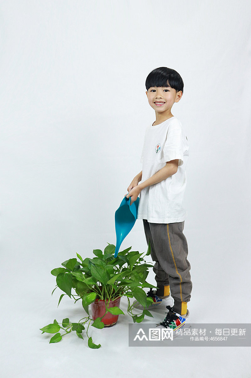 植物浇水男孩学生儿童节人物摄影照片元素素材