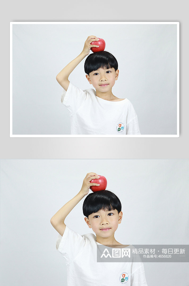 可爱微笑苹果男孩学生儿童节人物摄影照片素材