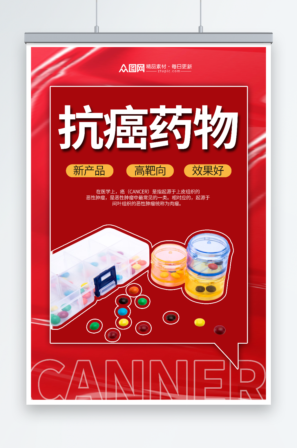 红色商务抗癌药品宣传海报素材