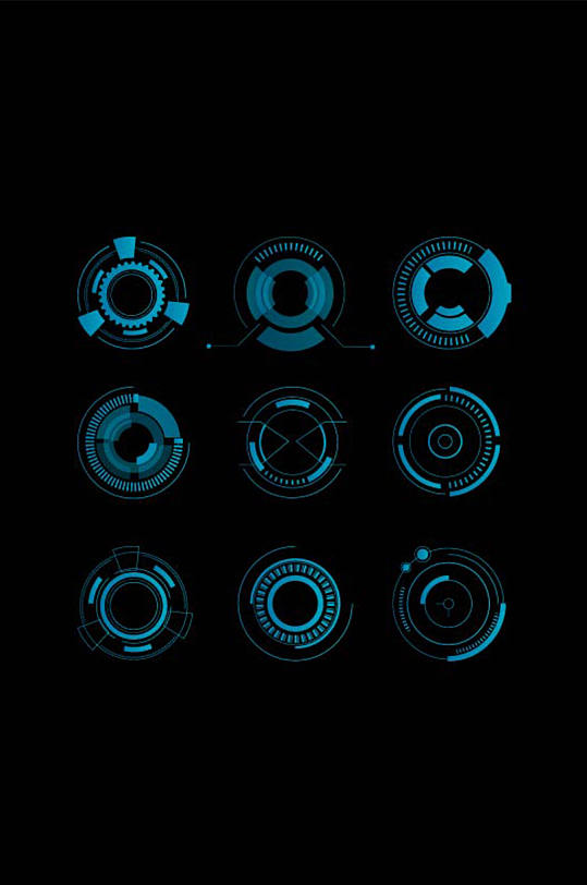 圆形蓝色渐变矢量科技科幻圆形边框元素