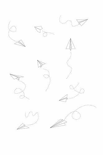 黑白描边卡通纸飞机插画元素