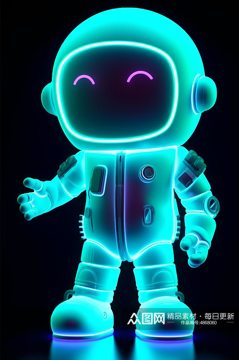 AI数字艺术荧光Q版太空宇宙宇航员模型素材