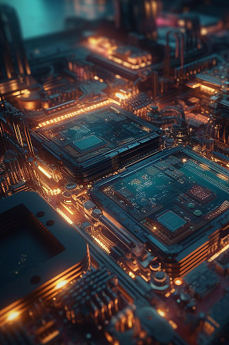AI数字艺术高科技芯片纳米电路板模型