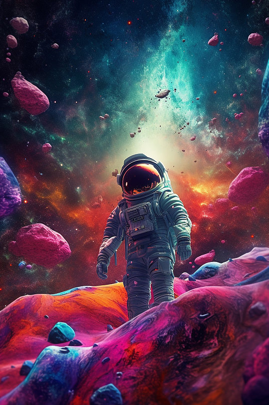 AI数字艺术绚烂宇宙航天日太空宇航员插画-众图网