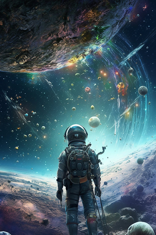 AI数字艺术绚烂航天日宇宙太空宇航员插画-众图网