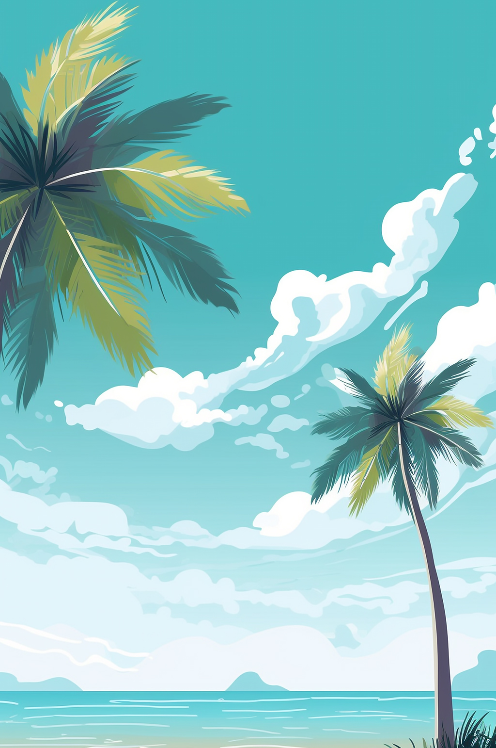 AI数字艺术晴朗天空扁平风夏至夏季海边插画素材