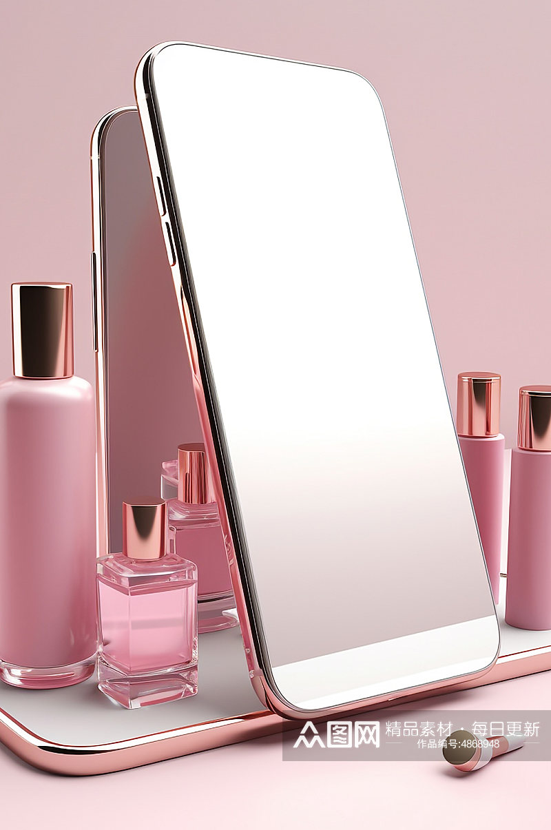 AI数字艺术粉色化妆品电商网购手机购物模型素材