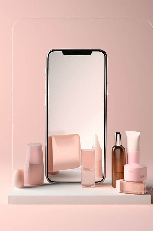 AI数字艺术粉色化妆品电商网购手机购物模型