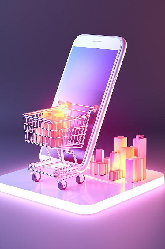 AI数字艺术粉色电商网购手机购物模型