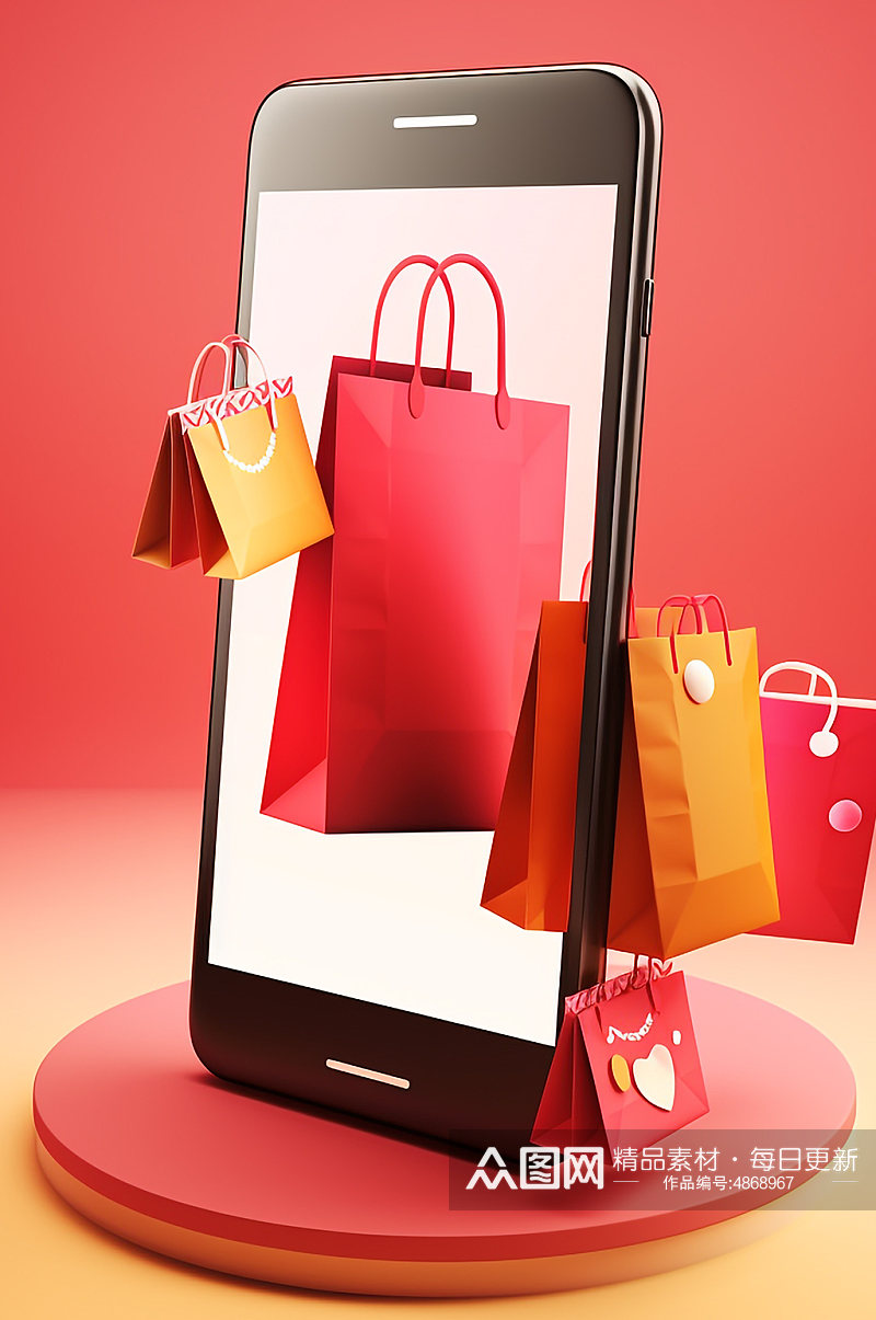 AI数字艺术红色电商网购手机购物模型素材