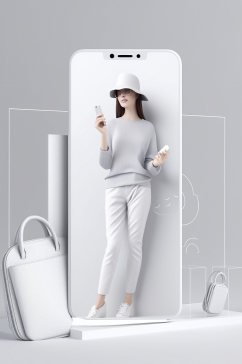 AI数字艺术白色电商网购手机购物模型