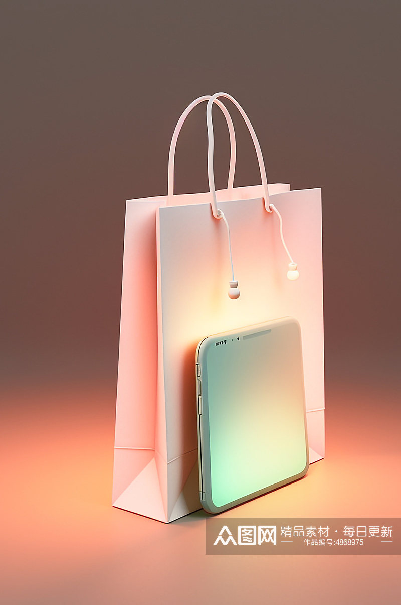 AI数字艺术粉色电商网购手机购物模型素材