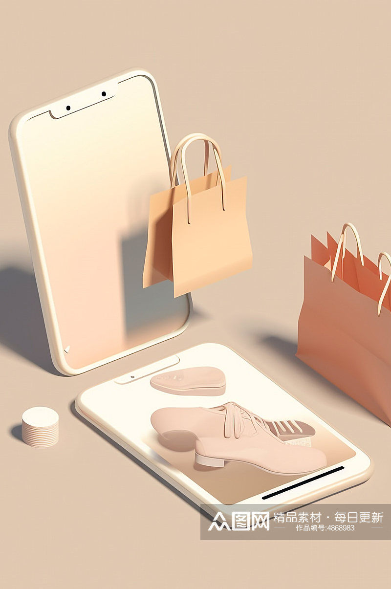AI数字艺术黄色电商网购手机购物模型素材