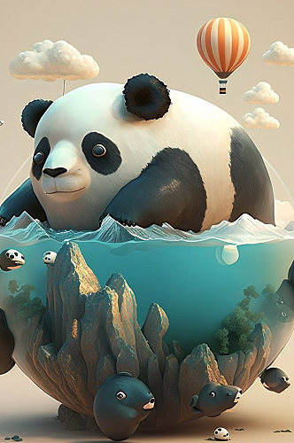 AI数字艺术国潮卡通熊猫拟人模型