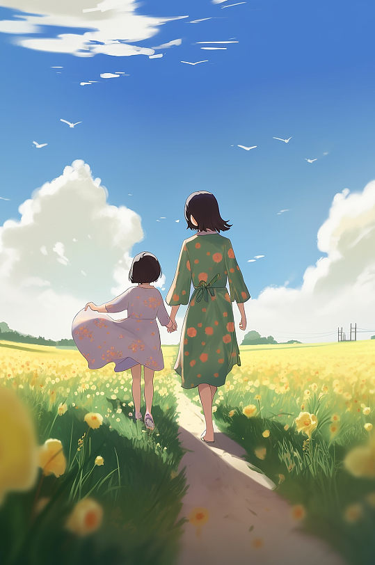 AI数字艺术温馨母亲节亲子插画-众图网