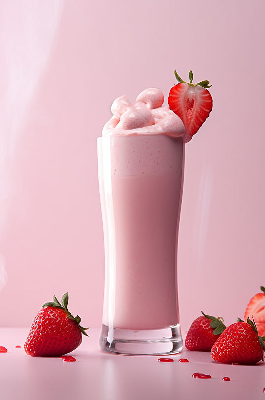 AI数字艺术水果草莓奶昔奶茶饮品摄影图