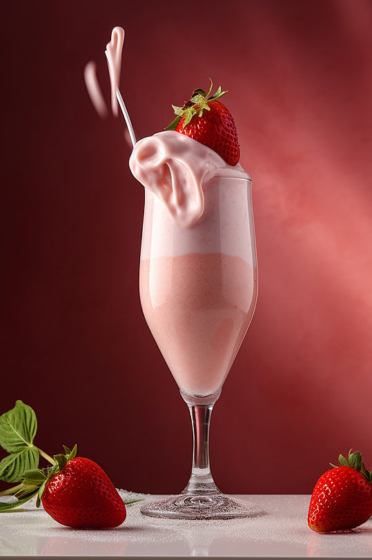 AI数字艺术草莓奶昔水果奶茶饮品摄影图
