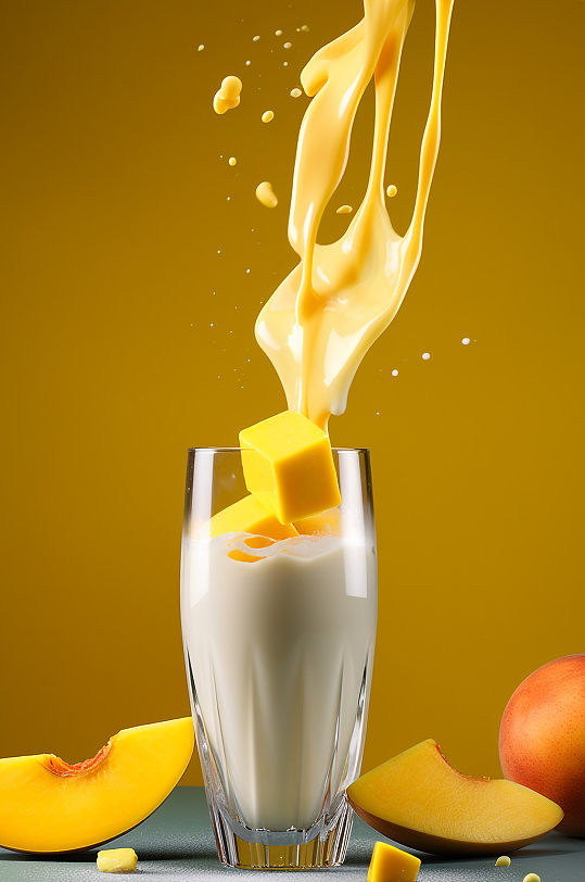 AI数字艺术水果芒果汁奶茶饮品摄影图