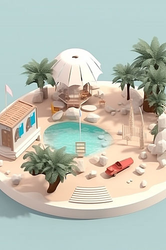 AI数字艺术夏季旅行度假区帐篷元素模型