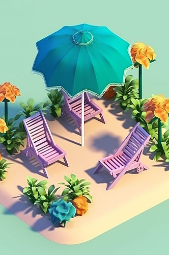 AI数字艺术夏季旅行度假躺椅帐篷元素模型