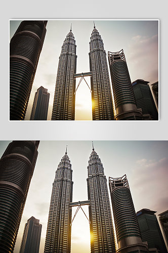 AI数字艺术马来西亚双子塔景点摄影图