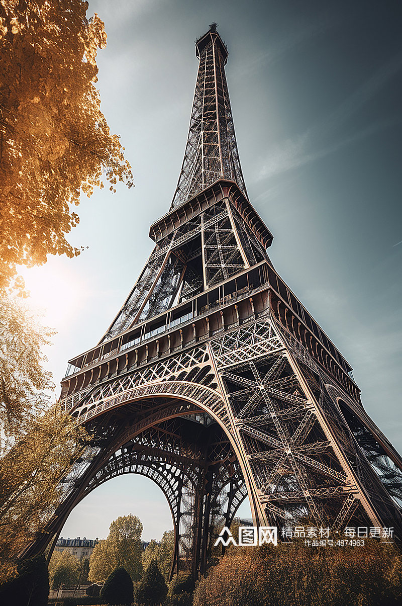 AI数字艺术境外旅游法国巴黎铁塔摄影图素材