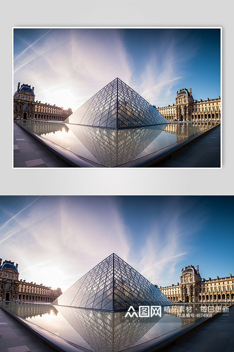 AI数字艺术境外旅游法国卢浮宫景点摄影图素材