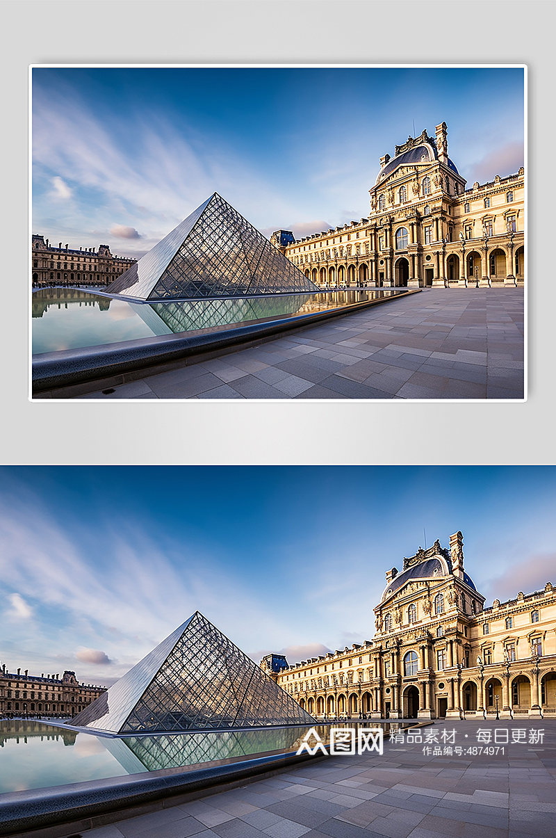 AI数字艺术境外旅游法国卢浮宫景点摄影图素材