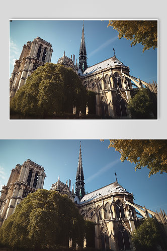 AI数字艺术旅游法国巴黎圣母院景点摄影图