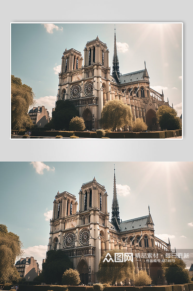 AI数字艺术旅游法国巴黎圣母院景点摄影图素材
