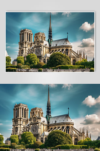 AI数字艺术旅游法国巴黎圣母院景点摄影图