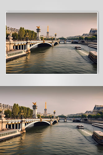 AI数字艺术境外旅游法国塞纳河景点摄影图