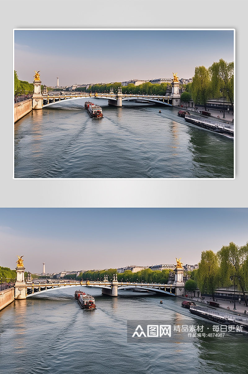 AI数字艺术境外旅游法国塞纳河景点摄影图素材
