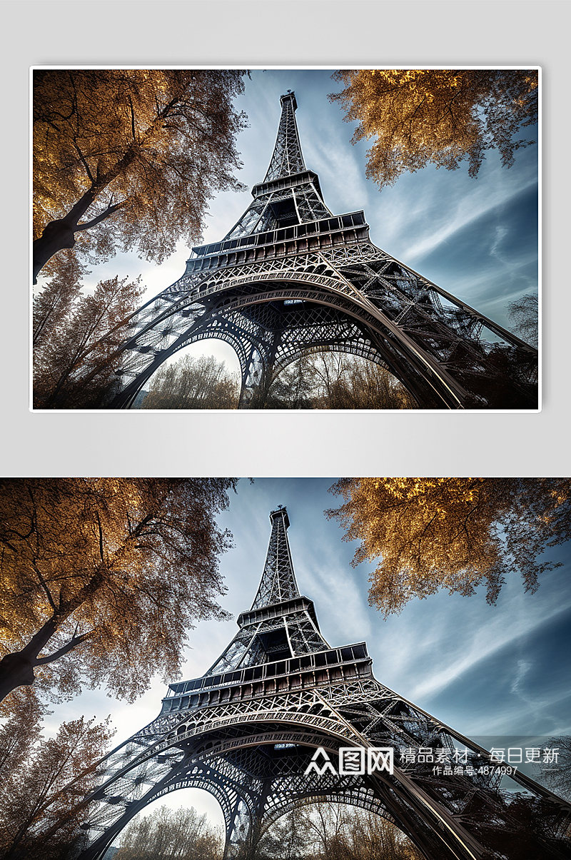AI数字艺术境外旅游法国巴黎铁塔摄影图素材