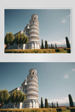 AI数字艺术旅游意大利比萨斜塔景点摄影图