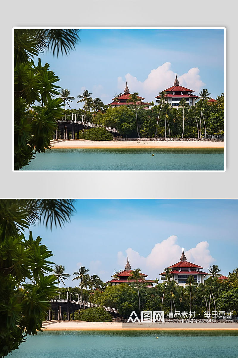 AI数字艺术旅游新加坡圣淘沙岛景点摄影图素材