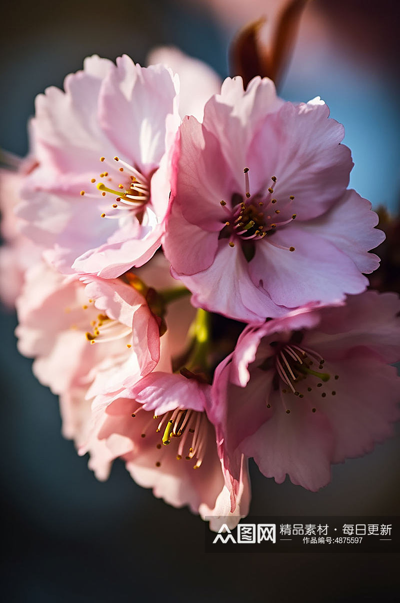 AI数字艺术日本春季樱花特写摄影图素材