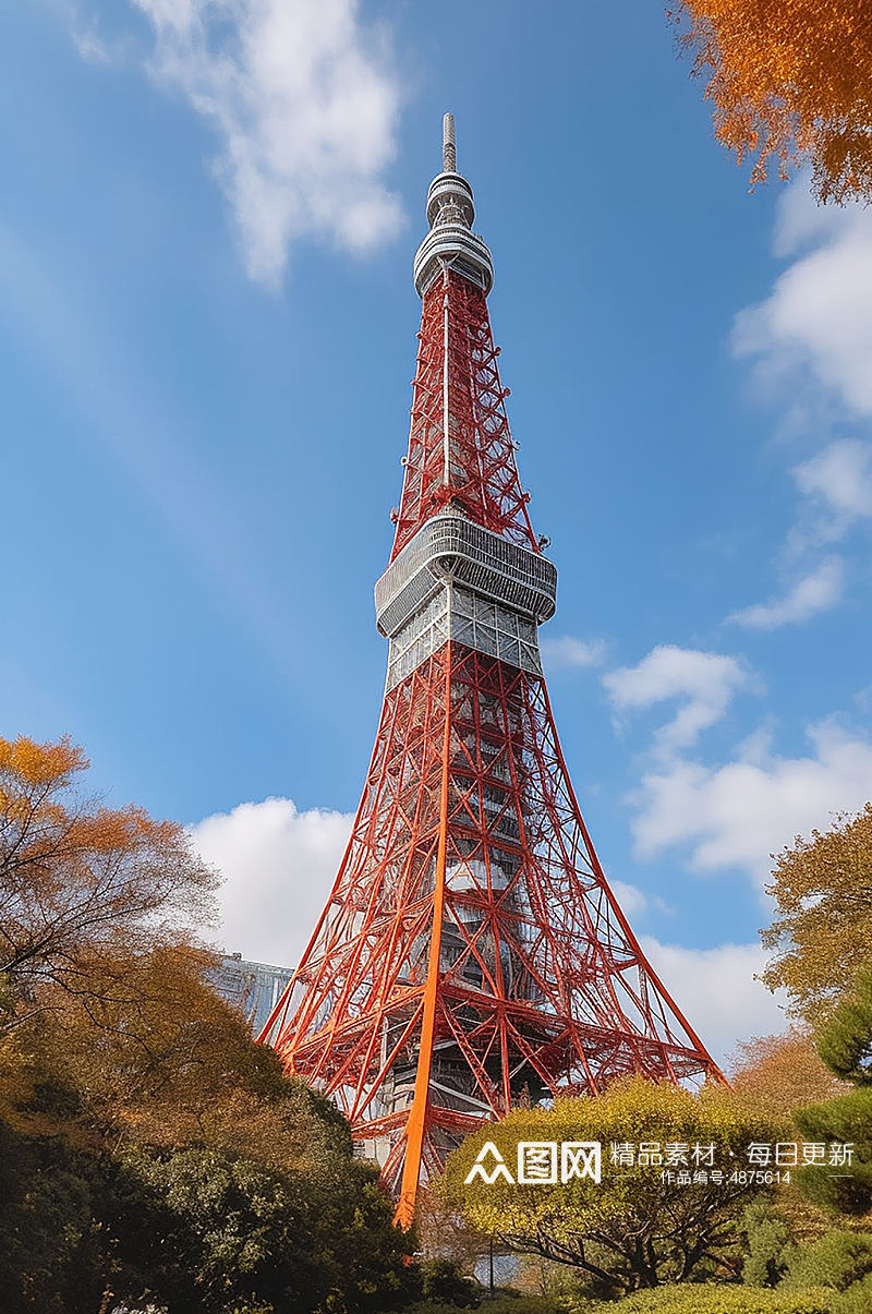 AI数字艺术境外旅游日本东京铁塔摄影图素材