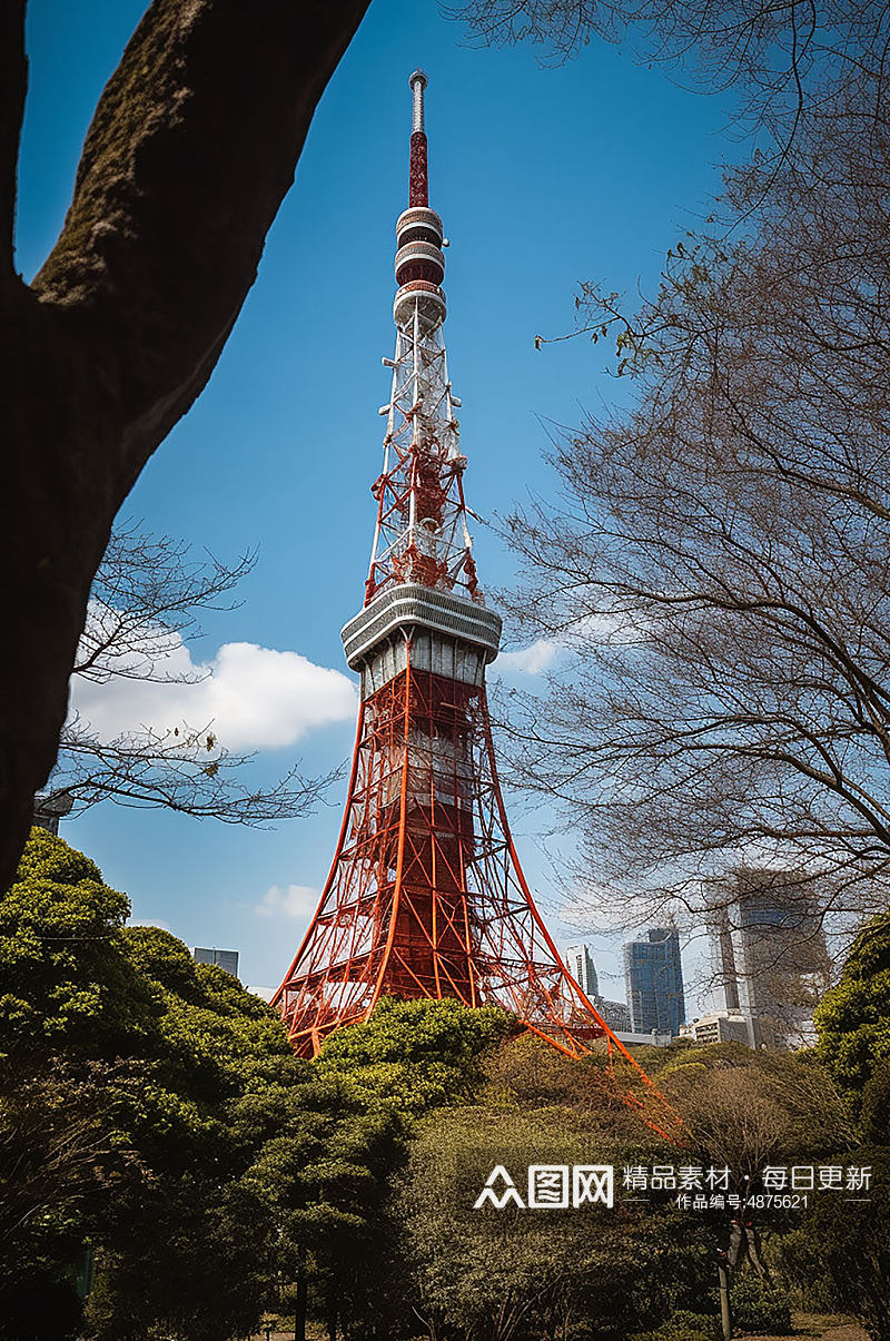 AI数字艺术境外旅游日本东京铁塔摄影图素材